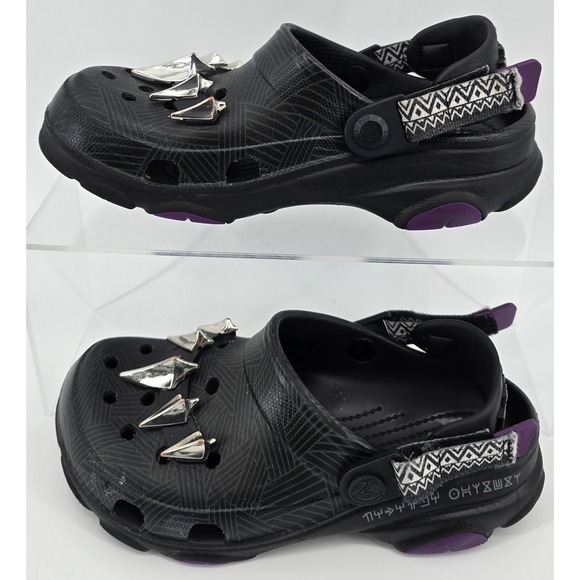 Marvel X Black Panther Crocs Big Kids Sz 4 All-Terrain Clog Black Adjustable - Picture 1 of 7